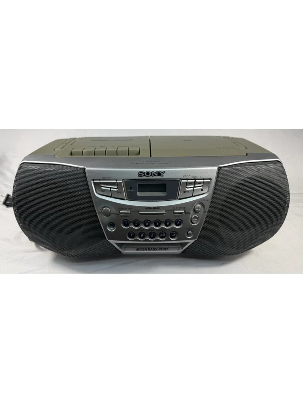 Sony CFD-S22 Boombox CD Player Cassette AM/FM Radio Aux Handle Antenna Cord Gray